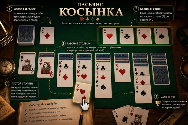 Пасьянс Косынка правила игры