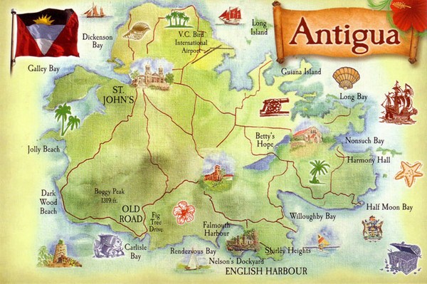 Карта острова Антигуа